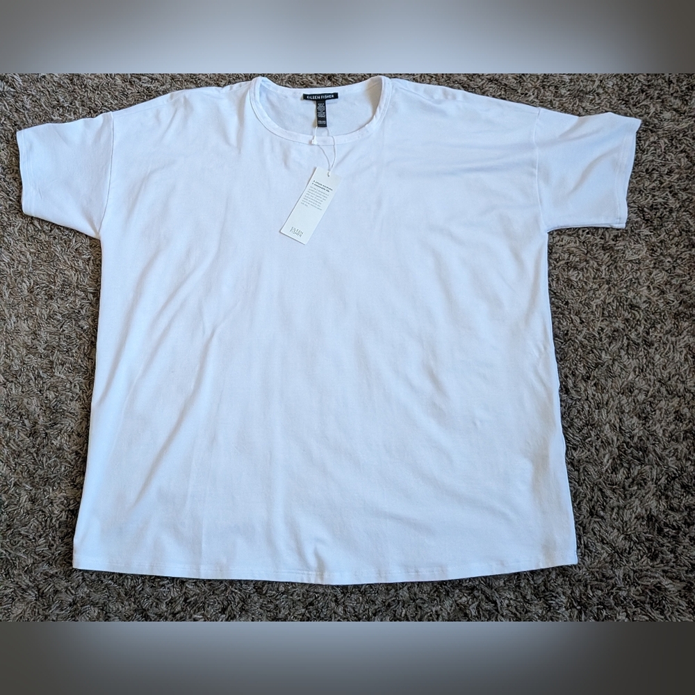 NWT Eileen Fisher White Crew Neck Boxy Tee Women's XXS